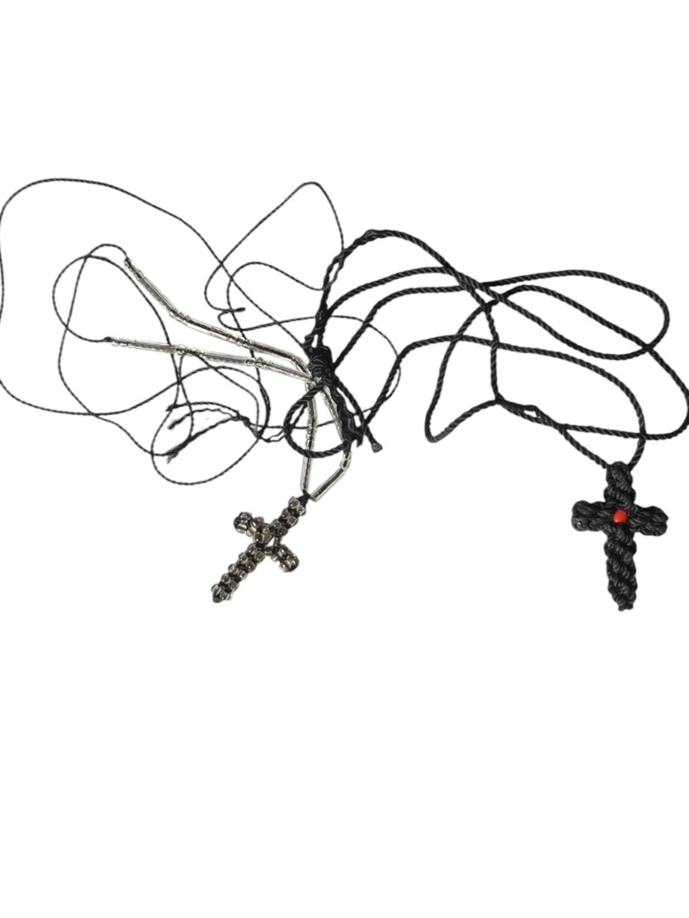 1990’s Pisoner Art from Tijuana Mexico Cross 2 Necklace Set - Black Cord